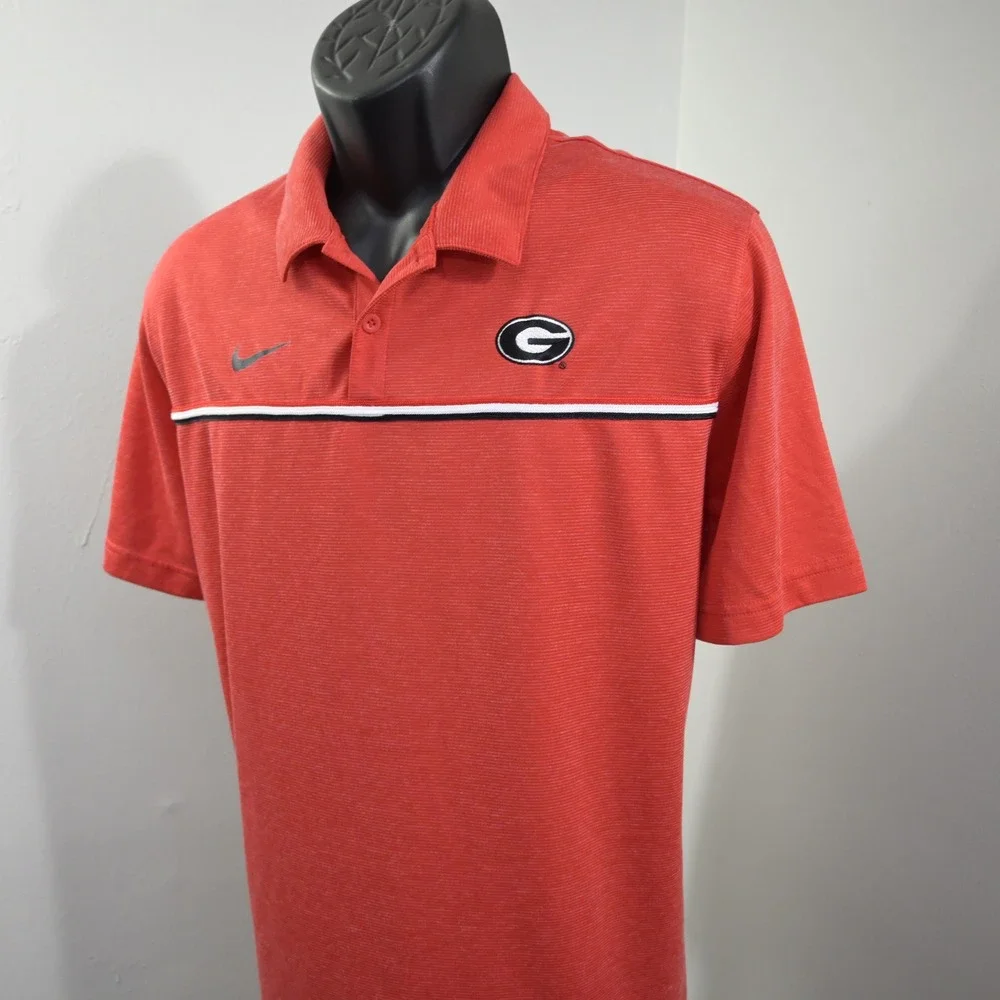 Nike Polo Shirt Mens XL Red Georgia Bulldogs NCAA On-Field Dri-Fit Striped